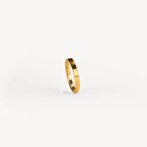 Compromiso^Joyería Suiza Alianza de boda de oro amarillo plana en 3 mm