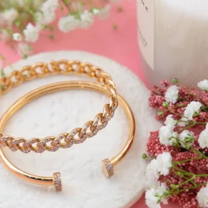 Pulseras^Joyería Suiza Pulsera de aro ri虂gido de oro rosa y brillantes PB-199R