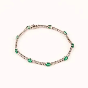 Pulseras^Joyería Suiza Pulsera oro blanco con esmeraldas y brillantes