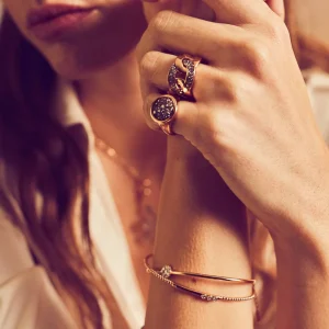 Pulseras^Joyería Suiza Pulsera ri虂gida de oro rosa con brillantes